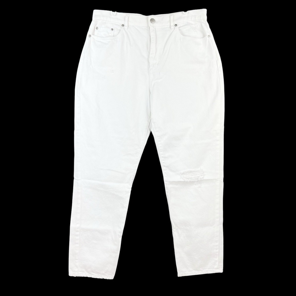 LOFT Womens White Denim Jeans Sz 30 Boyfriend Distressed High Waist Tapered NWOT